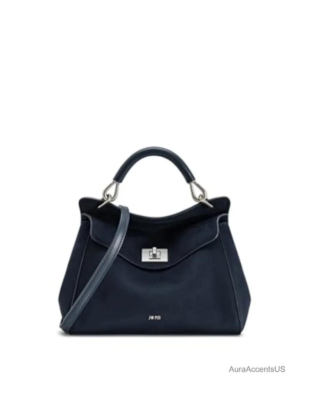 Faux Suede Top Handle Bag Crossbody with Detachable Strap Silver Hardware